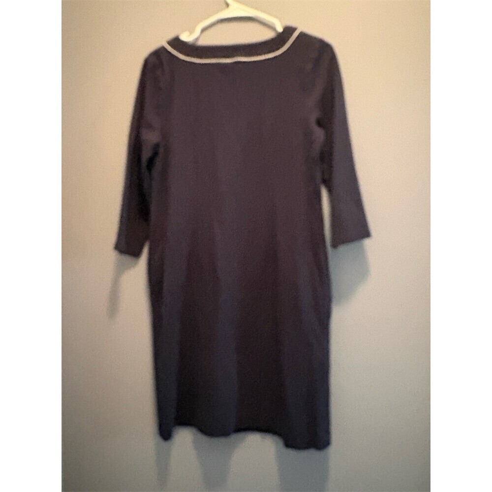 Talbots Dress Womens M Navy Blue Sheath Shift Midi 3/4 Sleeve White Trim - Picture 5 of 8